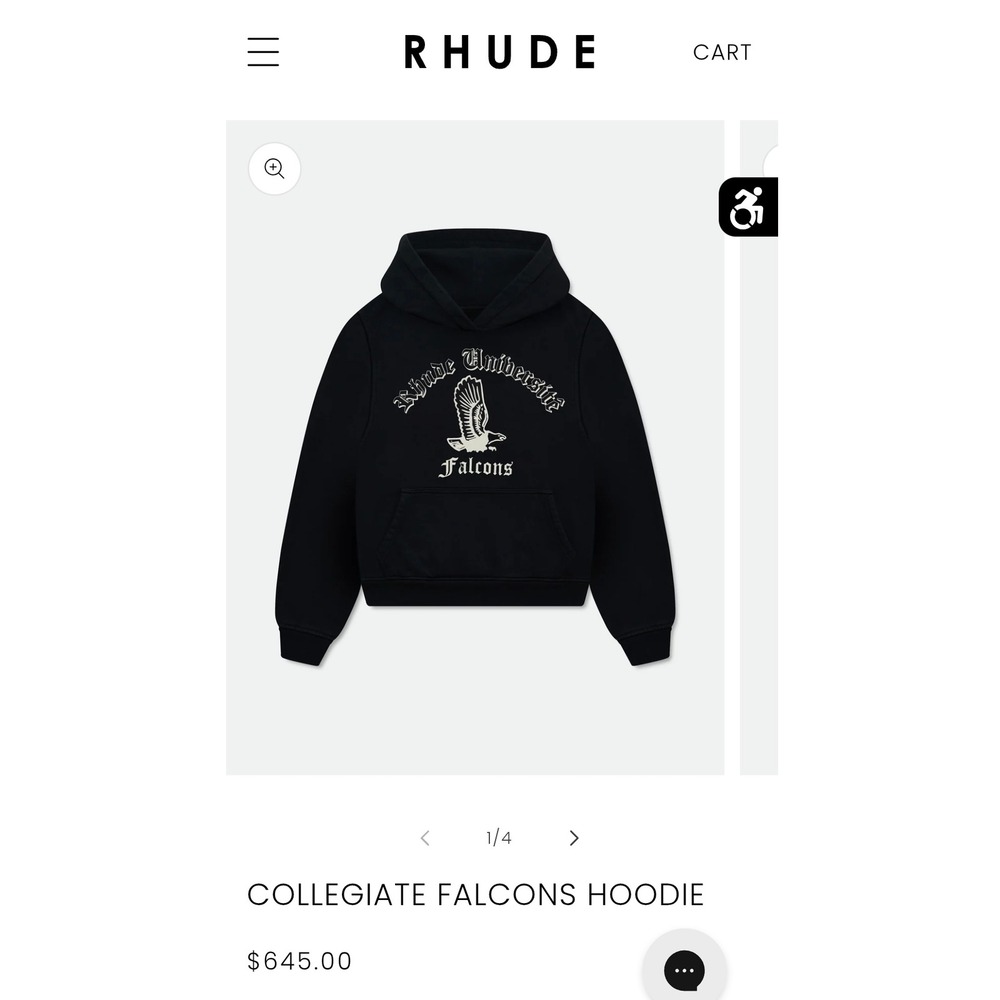 Rhude Collegiate Falcons Hoodie Vintage Black RHPS26HO0212 Mens XL New